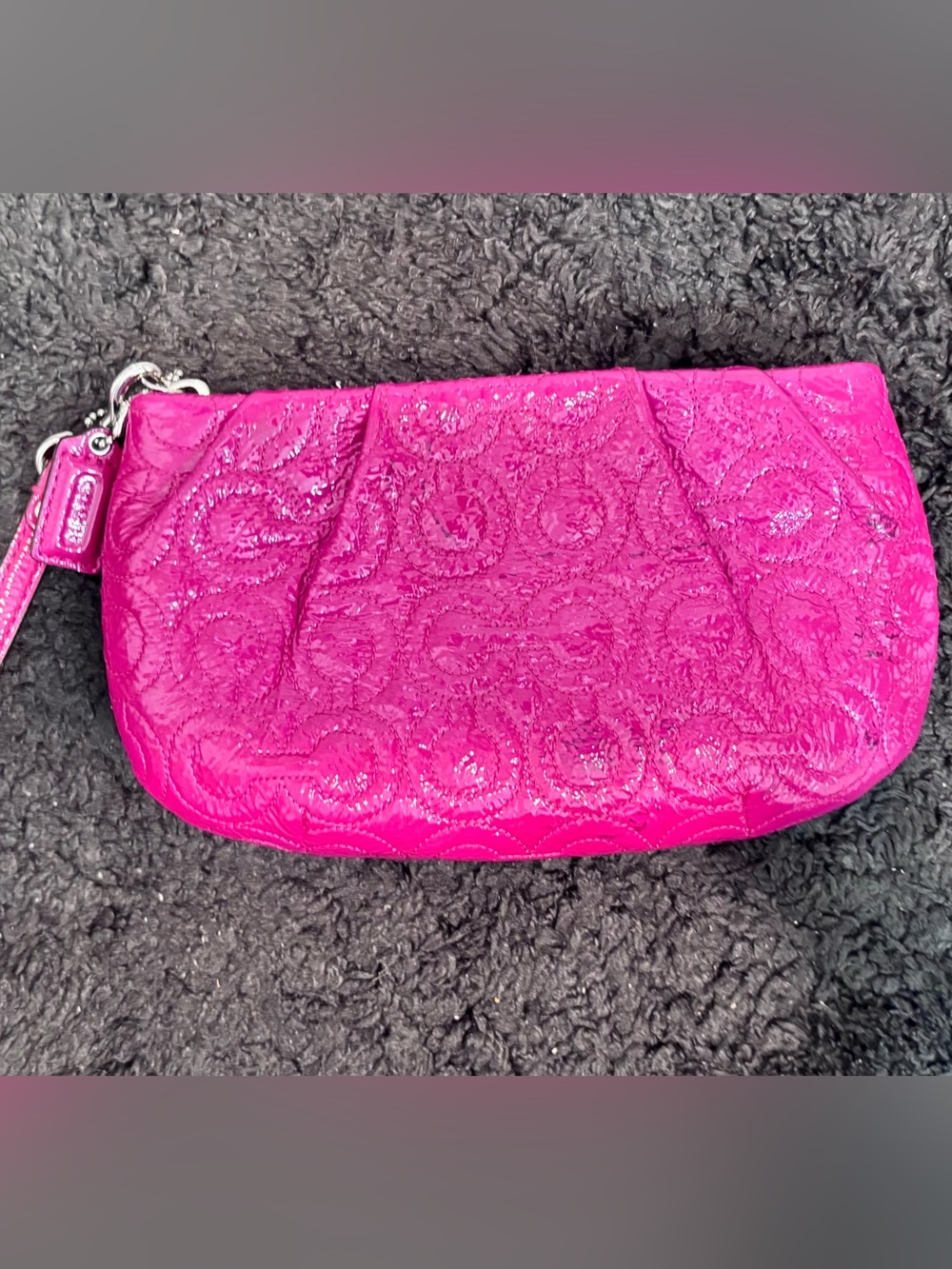 Coach Embossed Patent Leather Quilted Wristlet